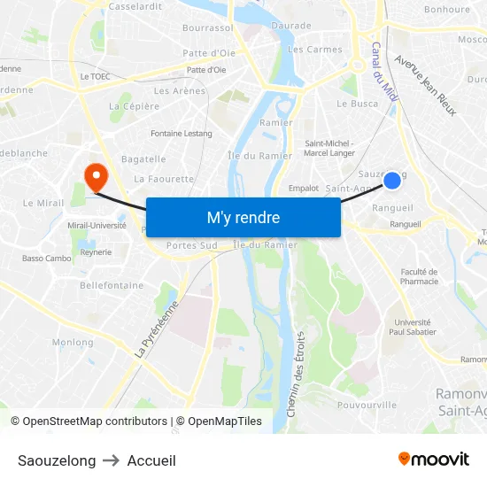 Saouzelong to Accueil map