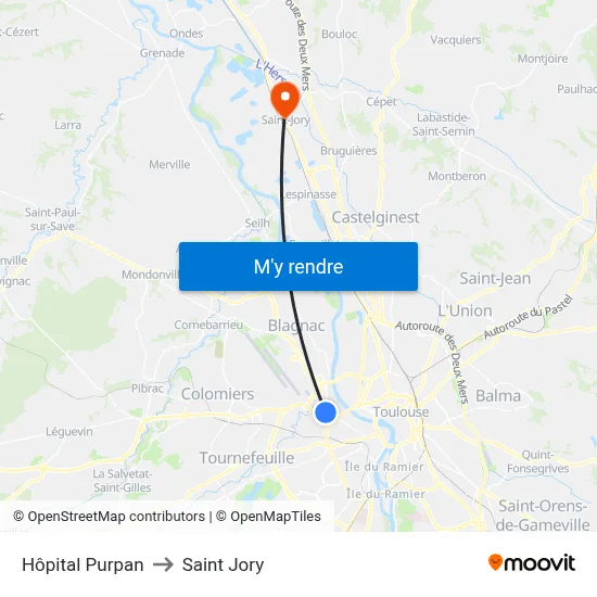 Hôpital Purpan to Saint Jory map