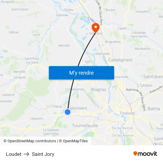 Loudet to Saint Jory map