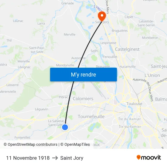 11 Novembre 1918 to Saint Jory map