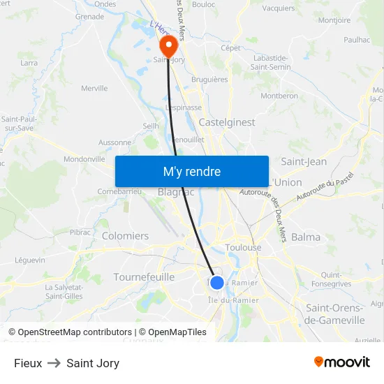 Fieux to Saint Jory map