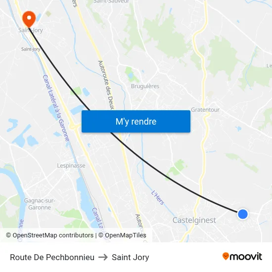 Route De Pechbonnieu to Saint Jory map