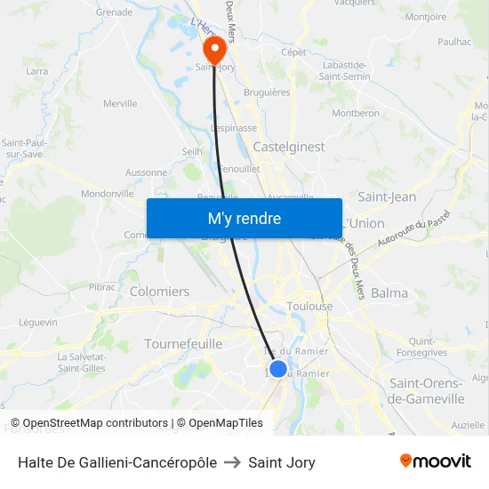 Halte De Gallieni-Cancéropôle to Saint Jory map