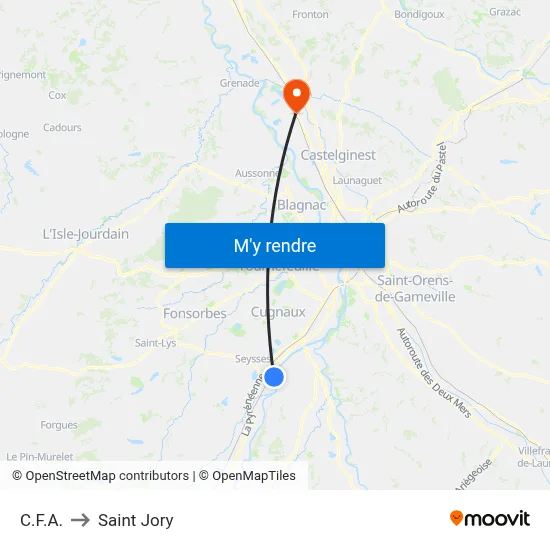 C.F.A. to Saint Jory map