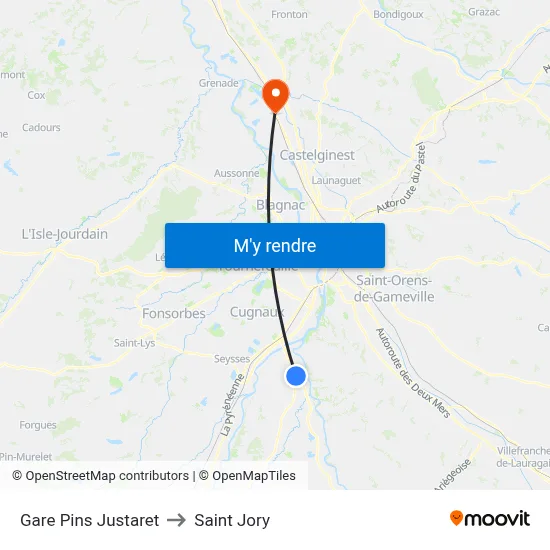 Gare Pins Justaret to Saint Jory map