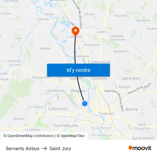 Servanty Airbus to Saint Jory map