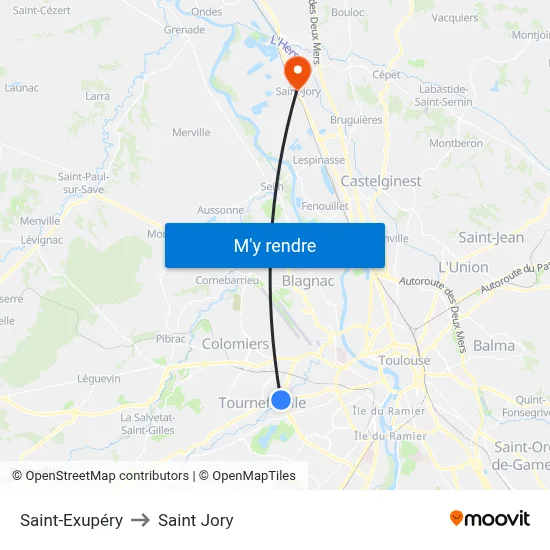 Saint-Exupéry to Saint Jory map