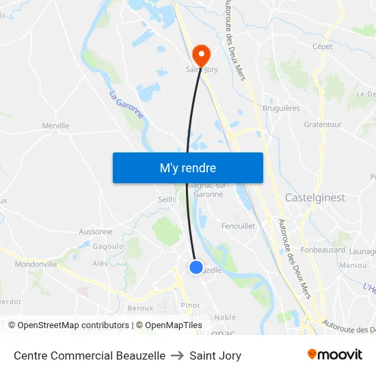 Centre Commercial Beauzelle to Saint Jory map