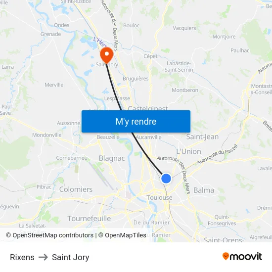 Rixens to Saint Jory map