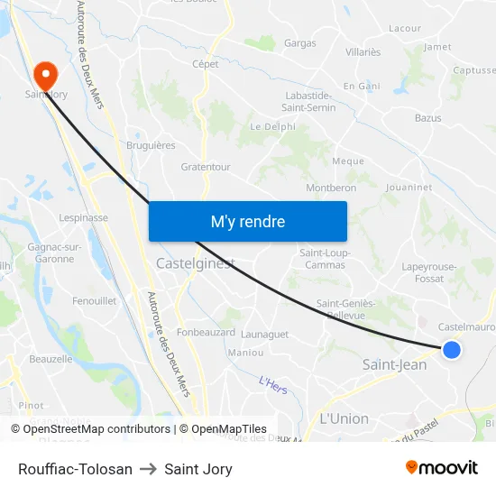 Rouffiac-Tolosan to Saint Jory map
