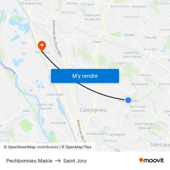 Pechbonnieu Mairie to Saint Jory map