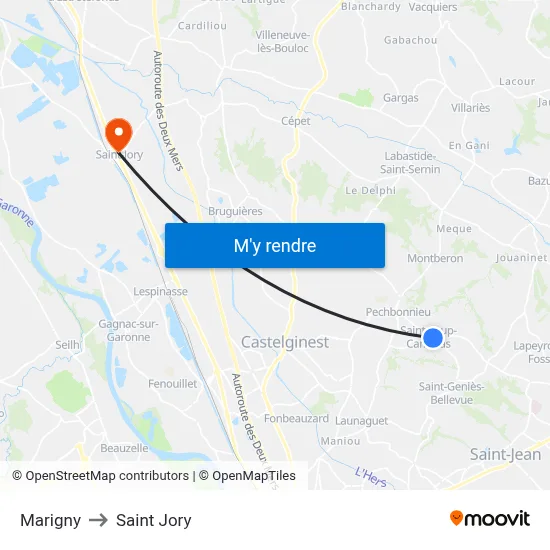 Marigny to Saint Jory map