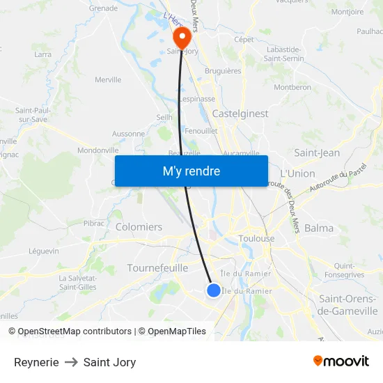 Reynerie to Saint Jory map