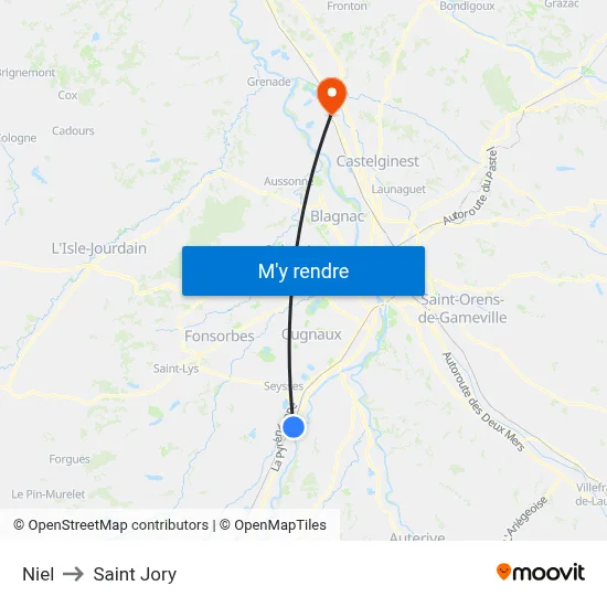 Niel to Saint Jory map