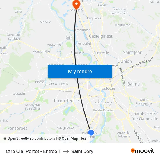 Ctre Cial Portet - Entrée 1 to Saint Jory map