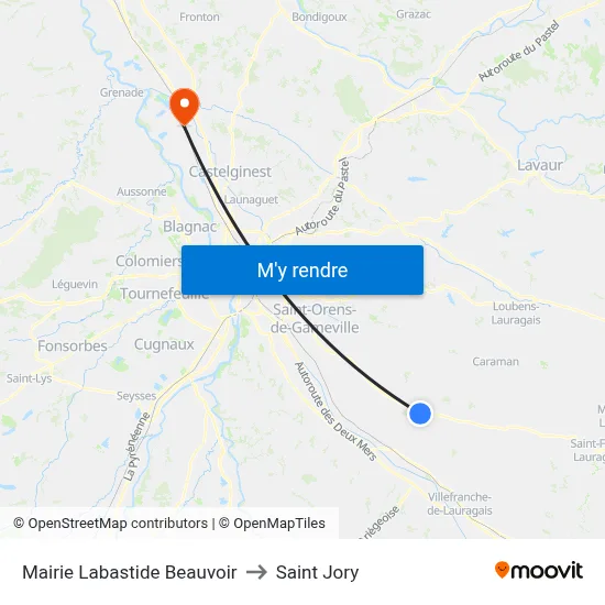 Mairie Labastide Beauvoir to Saint Jory map