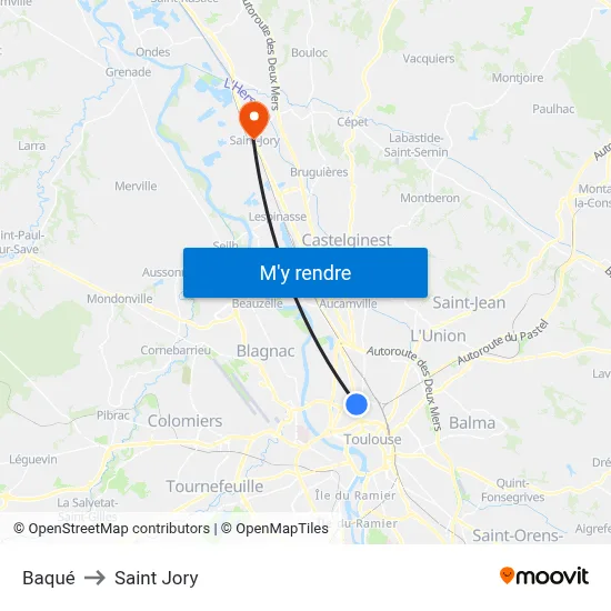 Baqué to Saint Jory map