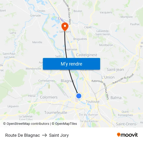 Route De Blagnac to Saint Jory map