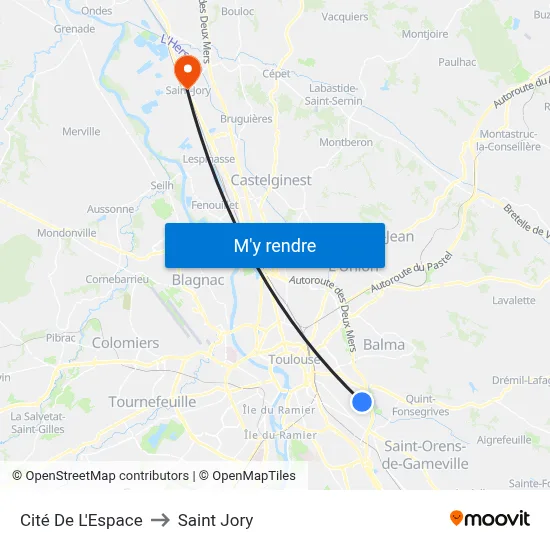 Cité De L'Espace to Saint Jory map