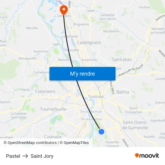 Pastel to Saint Jory map