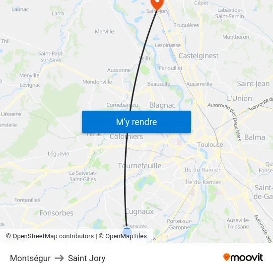 Montségur to Saint Jory map