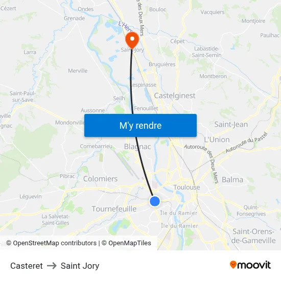 Casteret to Saint Jory map