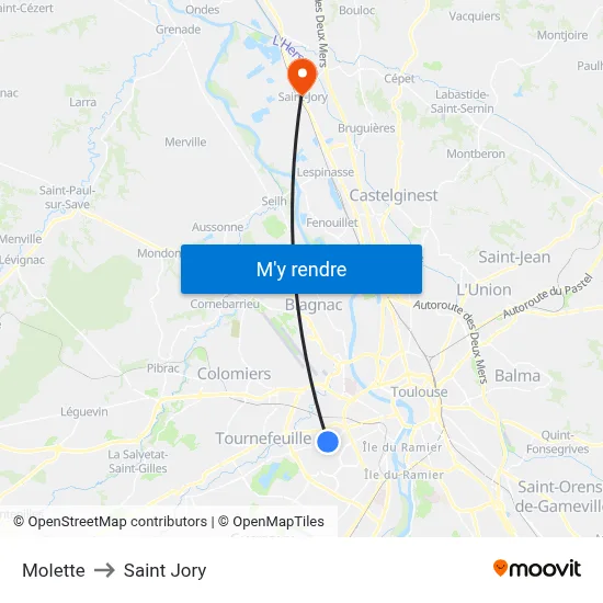 Molette to Saint Jory map