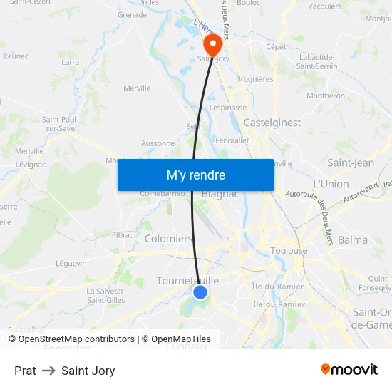 Prat to Saint Jory map