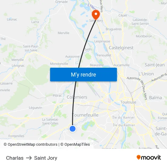 Charlas to Saint Jory map
