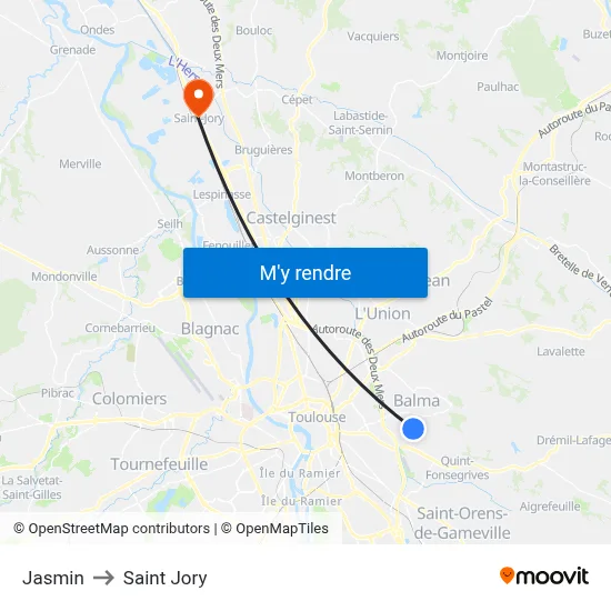 Jasmin to Saint Jory map