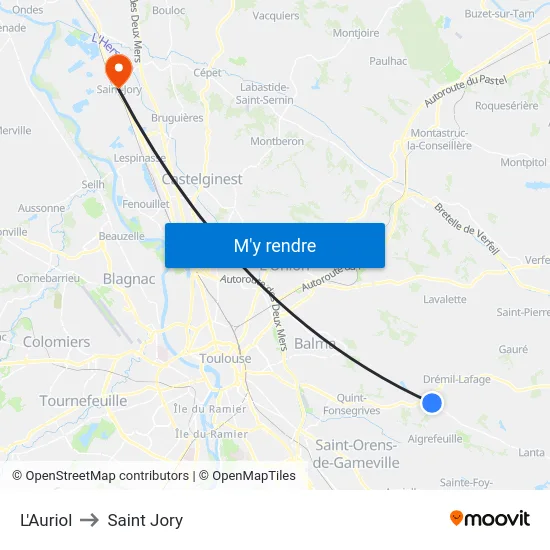L'Auriol to Saint Jory map