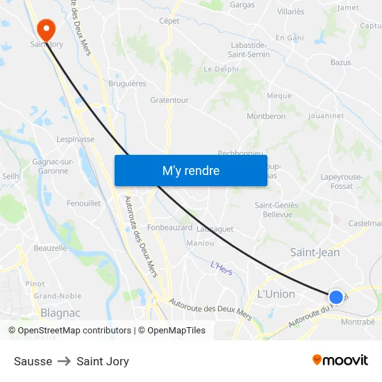 Sausse to Saint Jory map