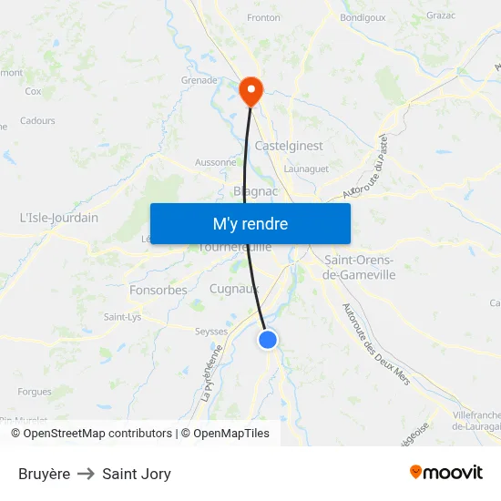 Bruyère to Saint Jory map