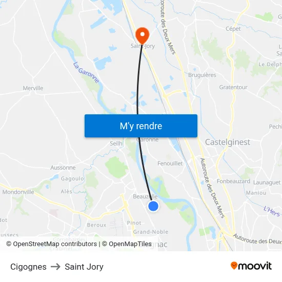 Cigognes to Saint Jory map