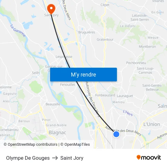 Olympe De Gouges to Saint Jory map