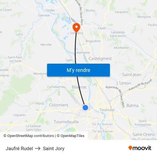 Jaufré Rudel to Saint Jory map