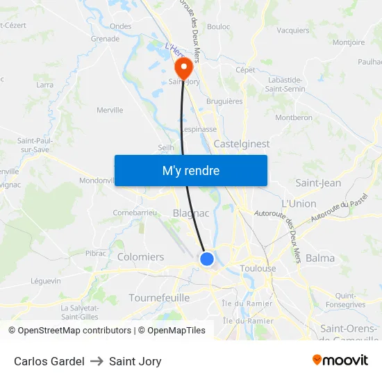 Carlos Gardel to Saint Jory map