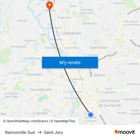 Ramonville Sud to Saint Jory map