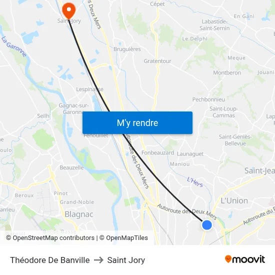 Théodore De Banville to Saint Jory map