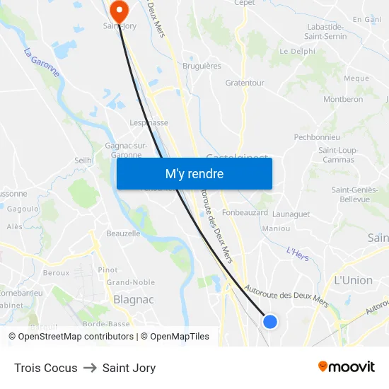 Trois Cocus to Saint Jory map