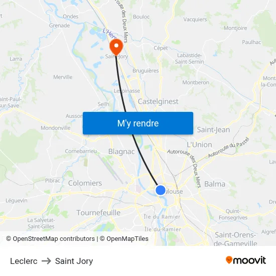Leclerc to Saint Jory map
