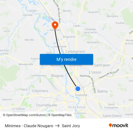 Minimes - Claude Nougaro to Saint Jory map