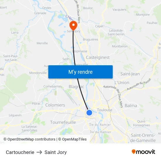 Cartoucherie to Saint Jory map
