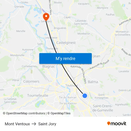 Mont Ventoux to Saint Jory map