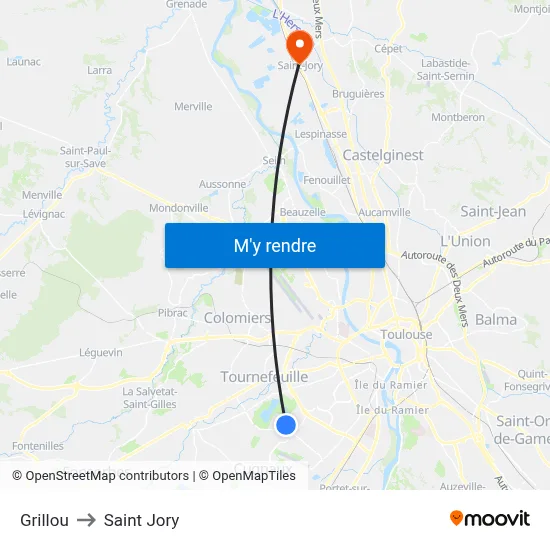 Grillou to Saint Jory map