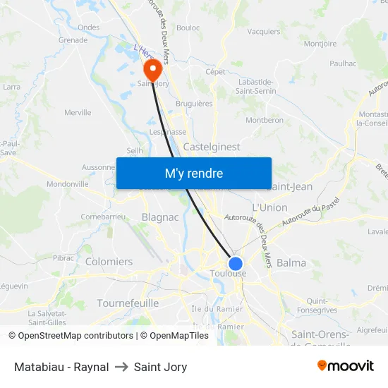 Matabiau - Raynal to Saint Jory map