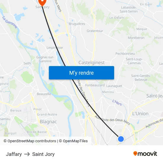 Jaffary to Saint Jory map