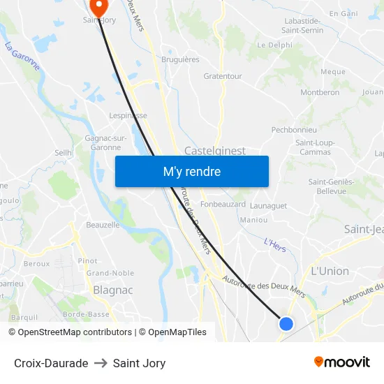 Croix-Daurade to Saint Jory map