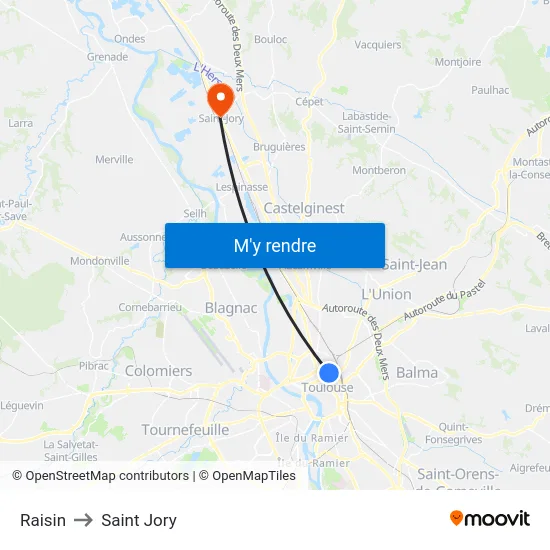 Raisin to Saint Jory map