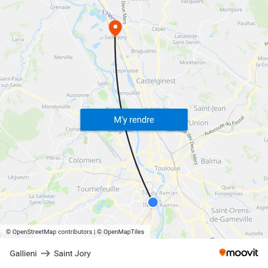 Gallieni to Saint Jory map